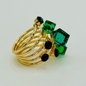 💙💚 Emerald Geometric Goddess Statement Ring (Fits Size 7–7.5)